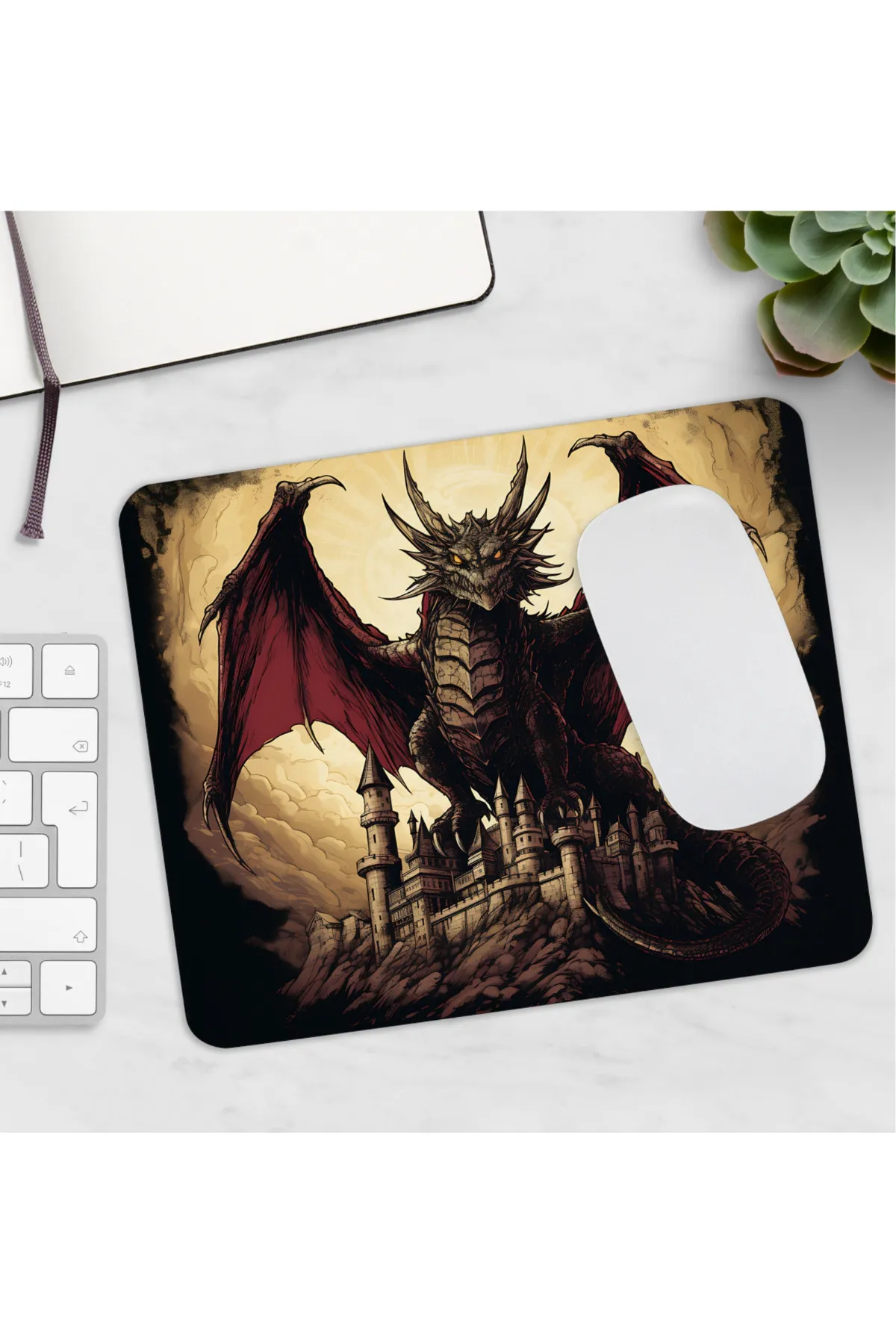 Fantastik Gotik Kanatlı Ejderha Desenli Yumuşak Dokulu Bej Oyuncu Gaming Mouse Pad